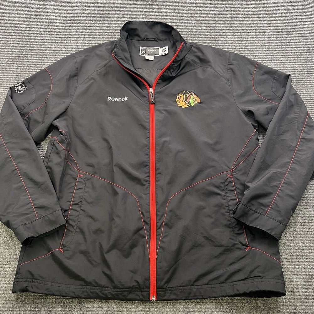 Chicago Blackhawks Windbreaker Jacket Men's Medium NHL Black Full Zip Indian Y2K
